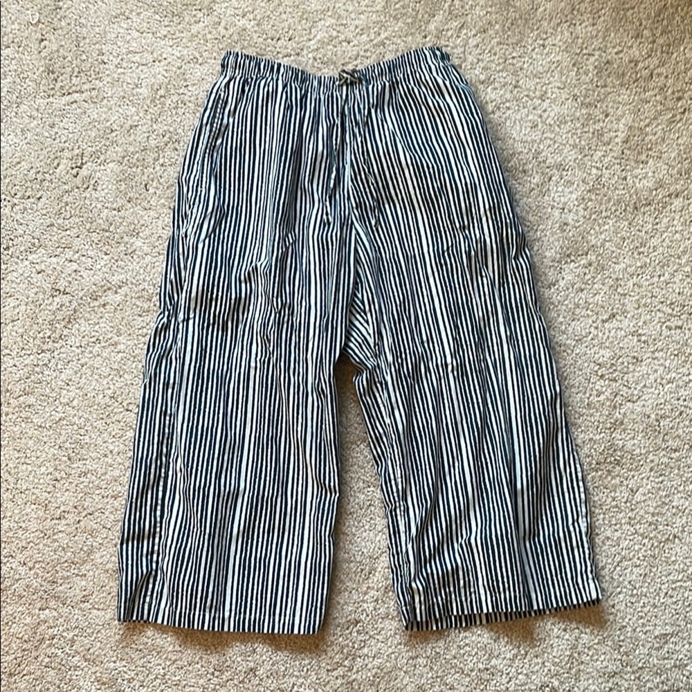 UNIQLO Striped Black and White Cotton Wide Leg Pants